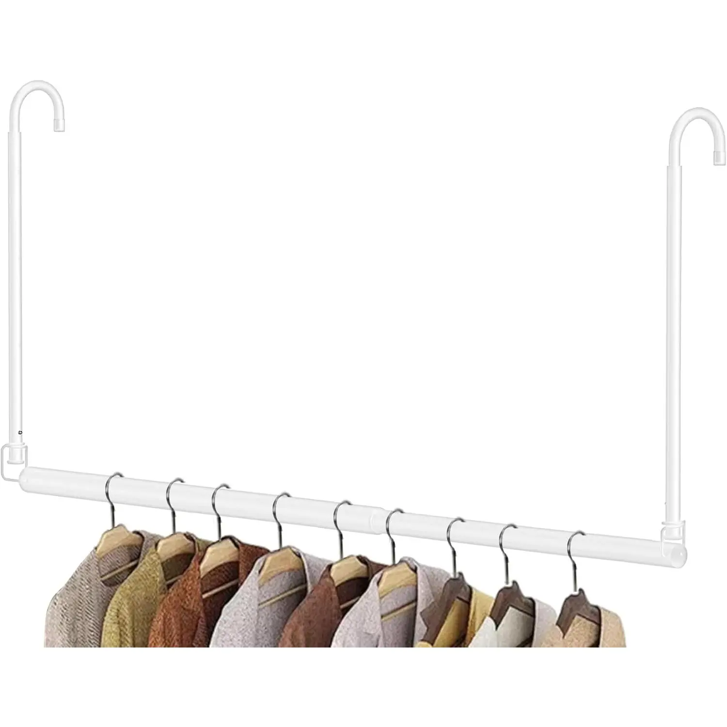 Adjustable Height & Width Stainless Steel Closet Rod - Hanging Closet Extender with Easy Installation, Durable Space-Maximizing Design for Clothes Storage & Drying, White