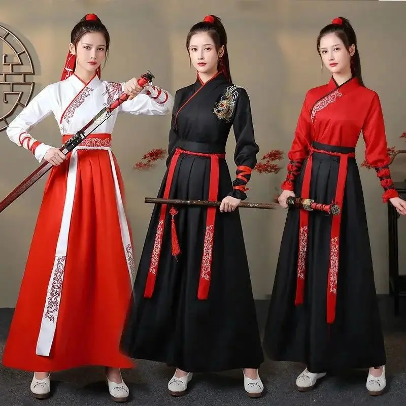 Y2k Modern Hanfu Women Top Skirt 2 Piece Set Men Vintage Fashion Cosplay Costume Traditional Chinese Clothing Chivalrous Style Suit Dress Womenswear