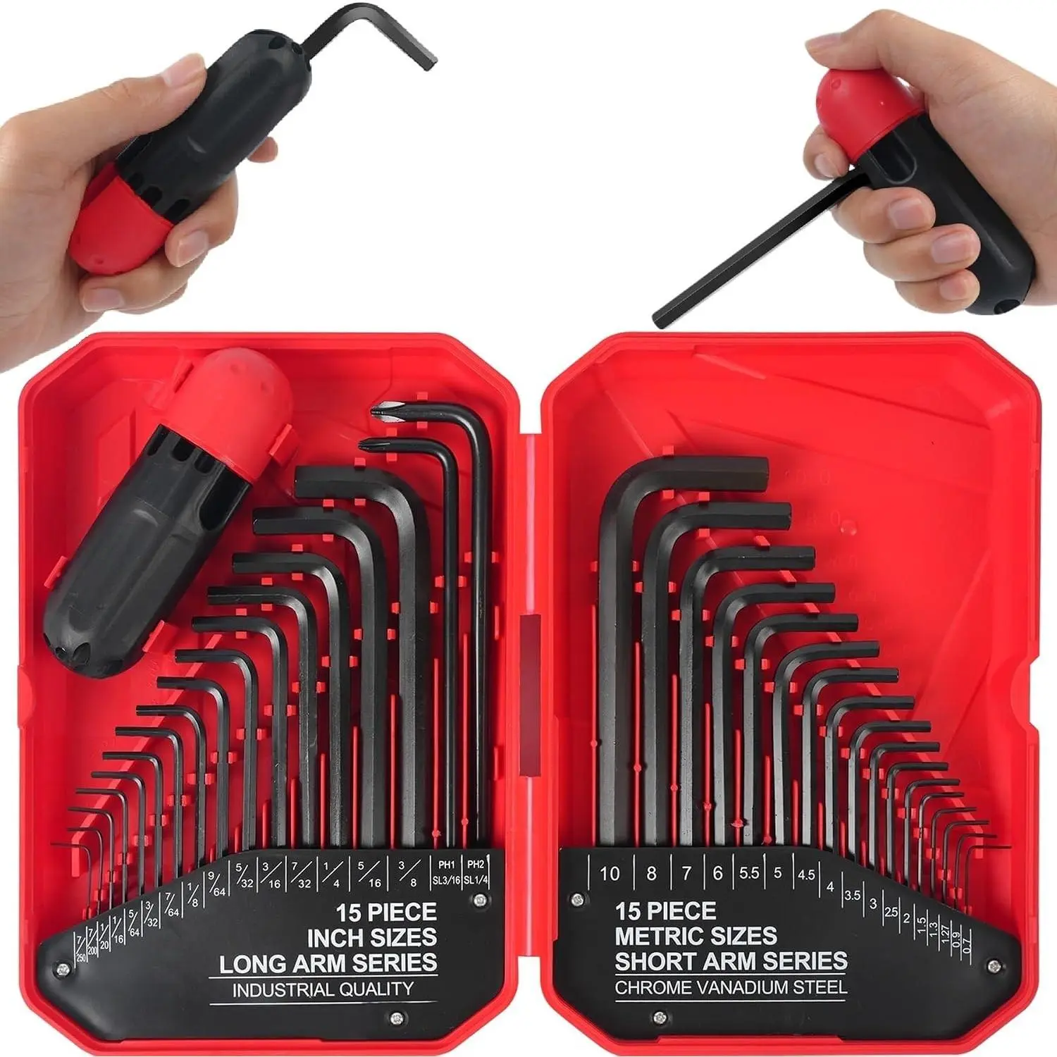 35-Piece Allen Wrench Sets Metric and Standard Hex Key Set, Allen Key Set, MM(0.7mm-10mm) SAE(0.028"-3/8), Chrome Vanadium Steel