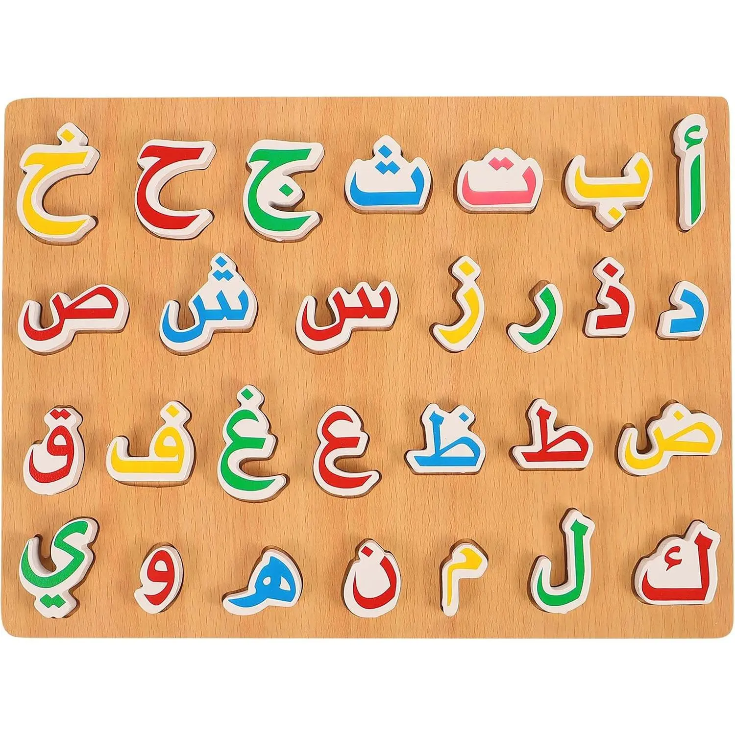 1 Set Wooden Arabic Letters Puzzle Board - Montessori Toys, Hand Grip Size Wooden Blocks, Colorful Pieces Learning Game for Toddlers, Preschool Education Numbers Words Jigsaw