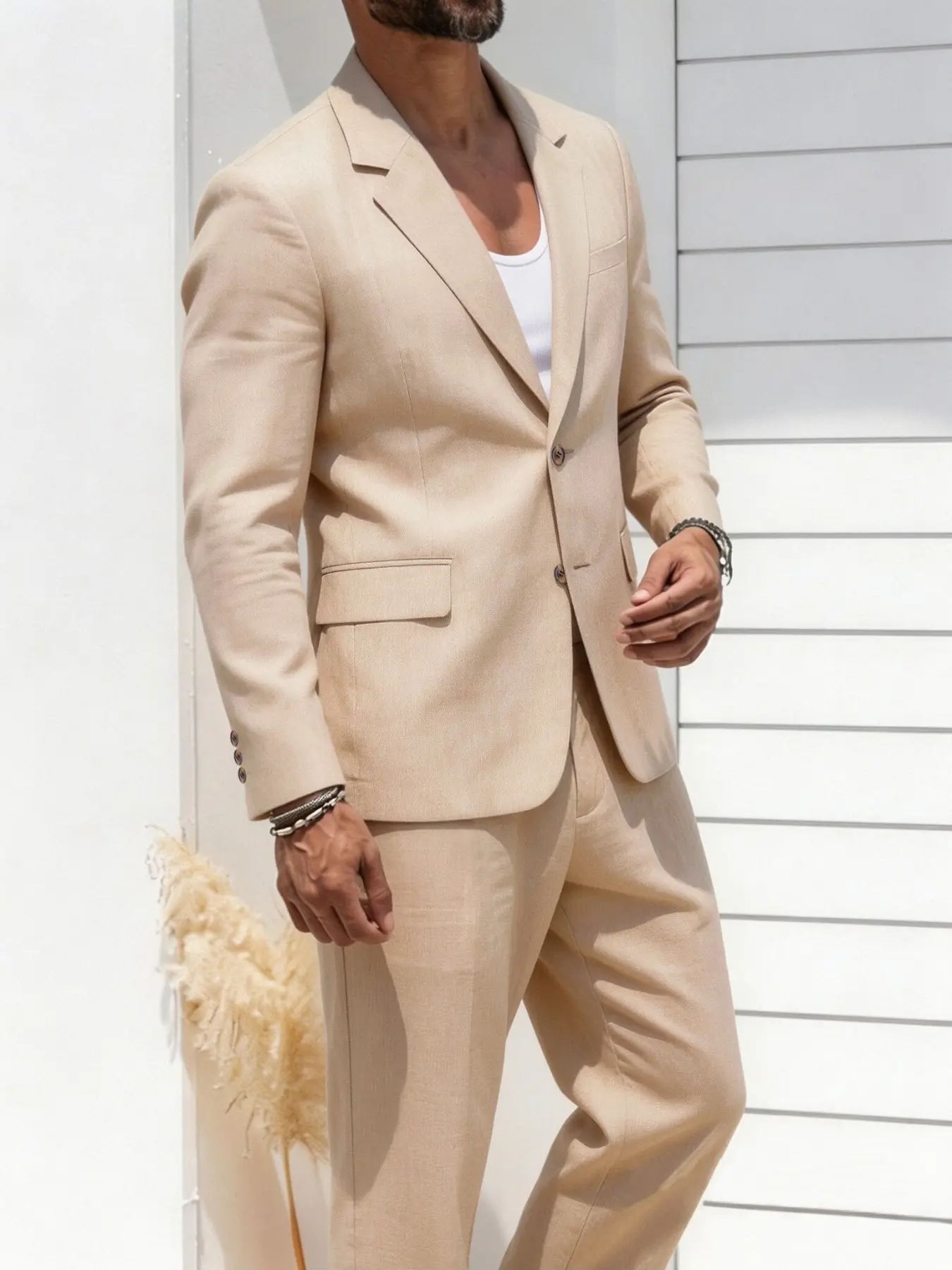 Men's Suit Two-Piece Set, Lightweight Linen-Like Fabric, Breathable Anti-Wrinkle, Perfect for Vacation, Business, Weddings, Casual
