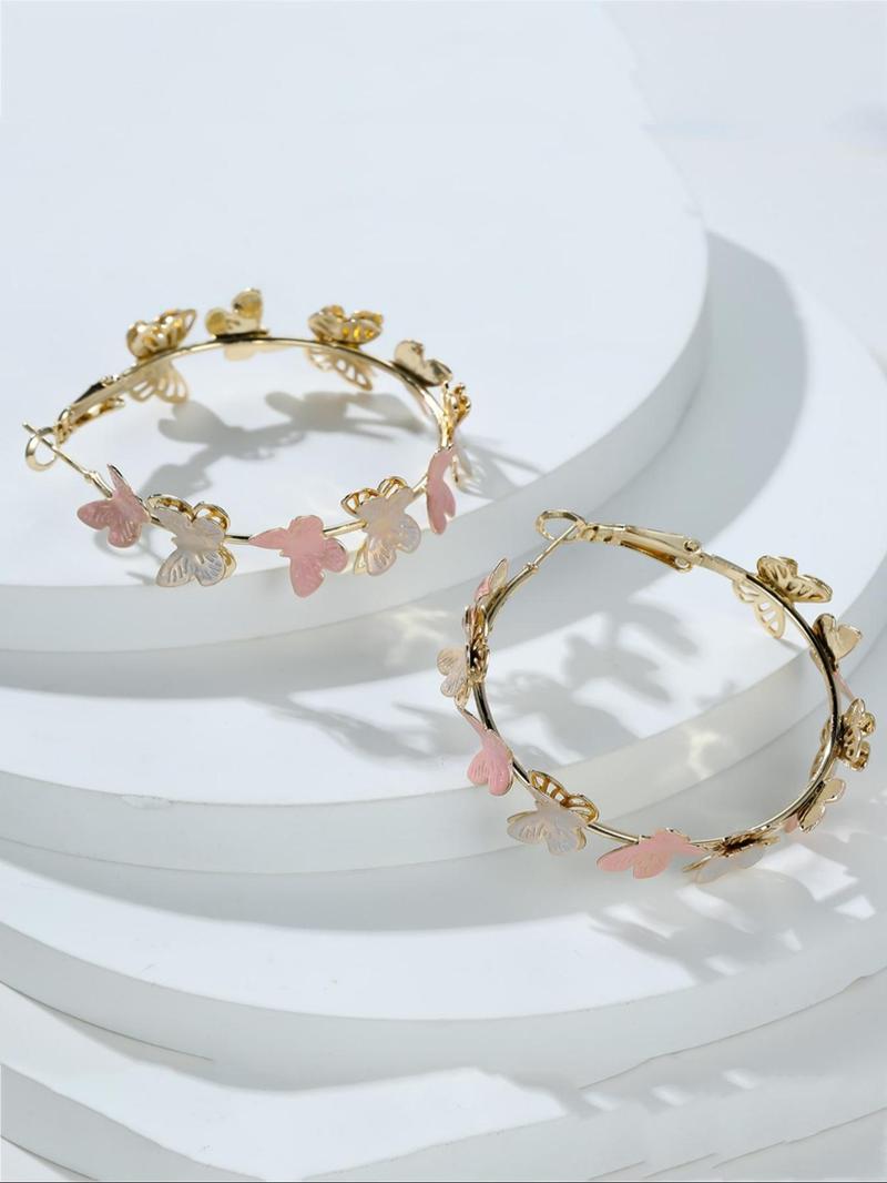 Butterfly Design Hoop Earrings, Fashionable Multilayer Earrings for Women, Daily Use, Fashion Jewelry Accessories, Trendy All-match & Exquisite Jewelry for Birthday Gift