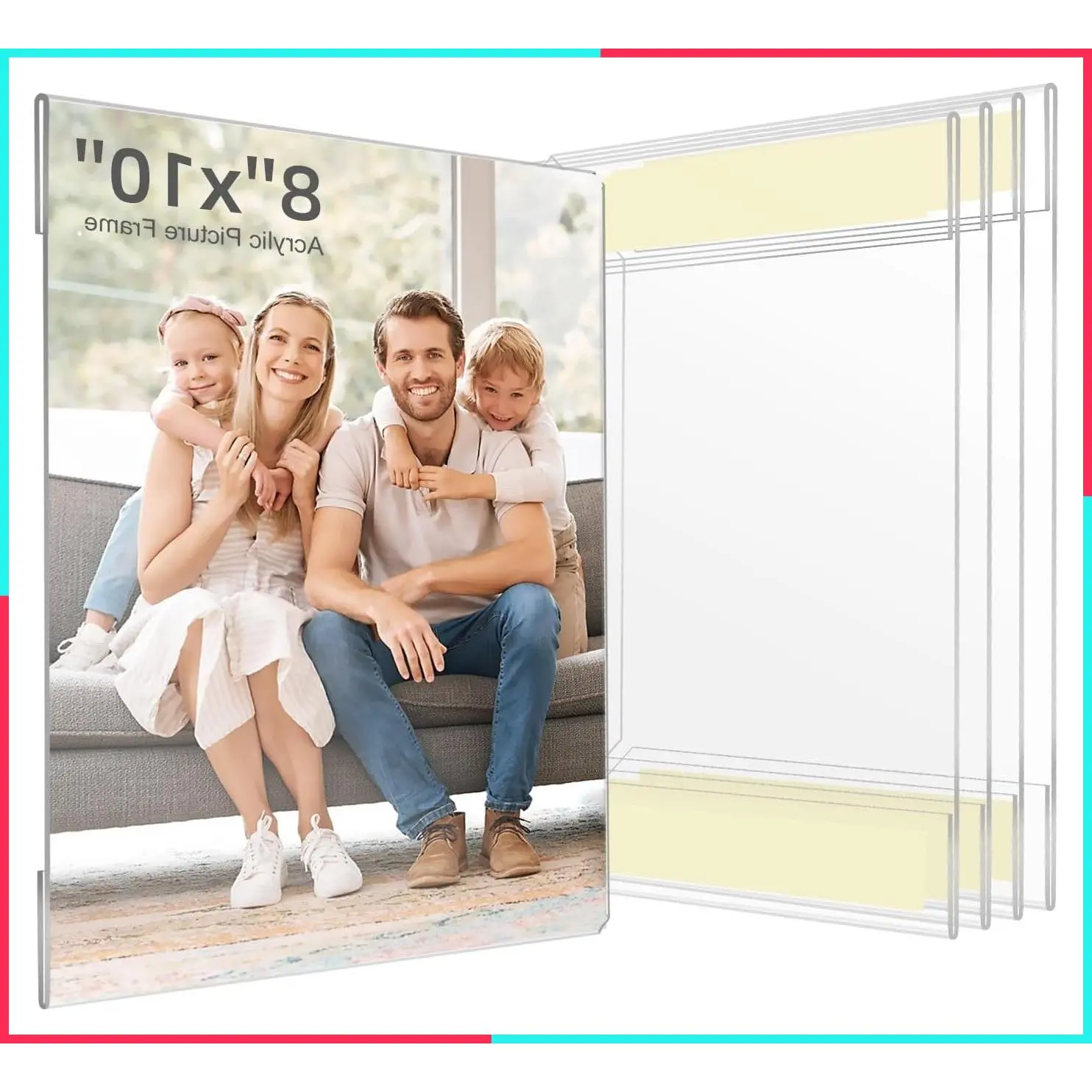 8x10 Acrylic Picture Frame, Clear Frameless Photo Frame for Wall Mount, No Drilling Picture Frames with Tape, Pack of 5 Floating Hanging Picture Frames for Home, School, Office