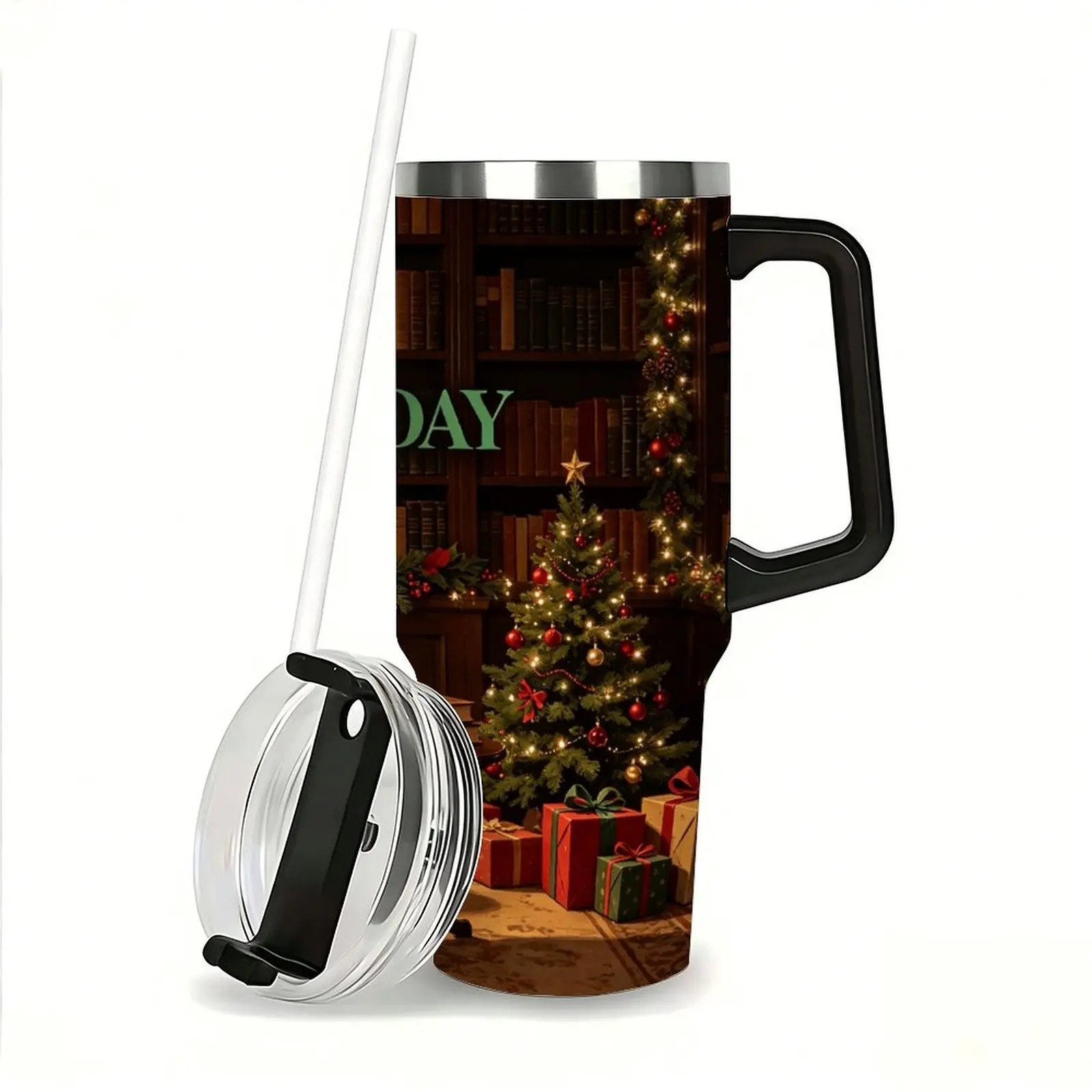 2026 Christmas 40oz Insulated Tumbler with Handle - Portable, Leak-Proof Car Cup with Straw, Xmas Holiday Coffee Mug for Home Decor & Religious Decorations
