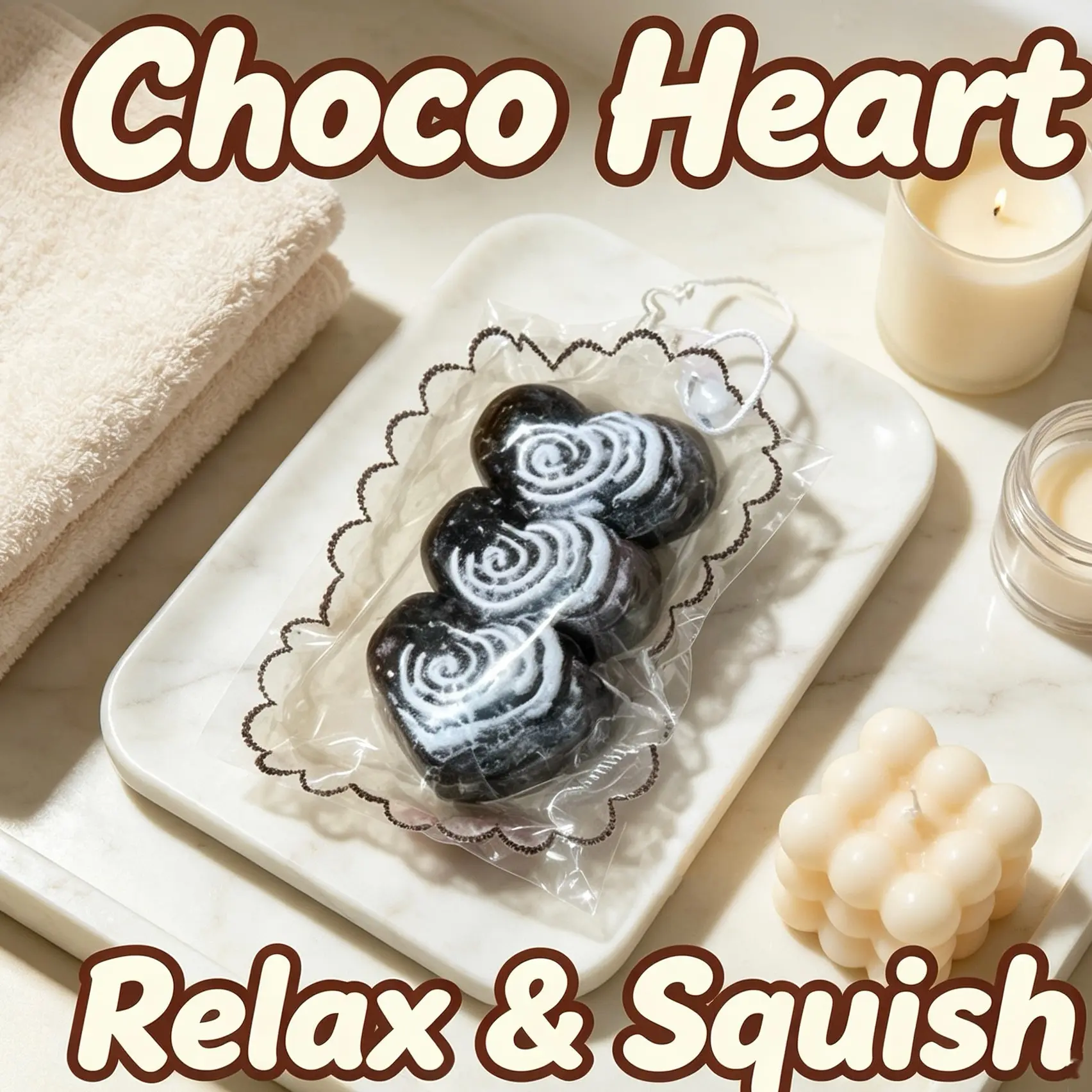 Three Heart Chocolate Squishy Toy, Soft Slow Rebound Sensory Toy, Stress Relief Desk Tool, Durable Unique Design, Perfect Gift for Parties and Holidays
