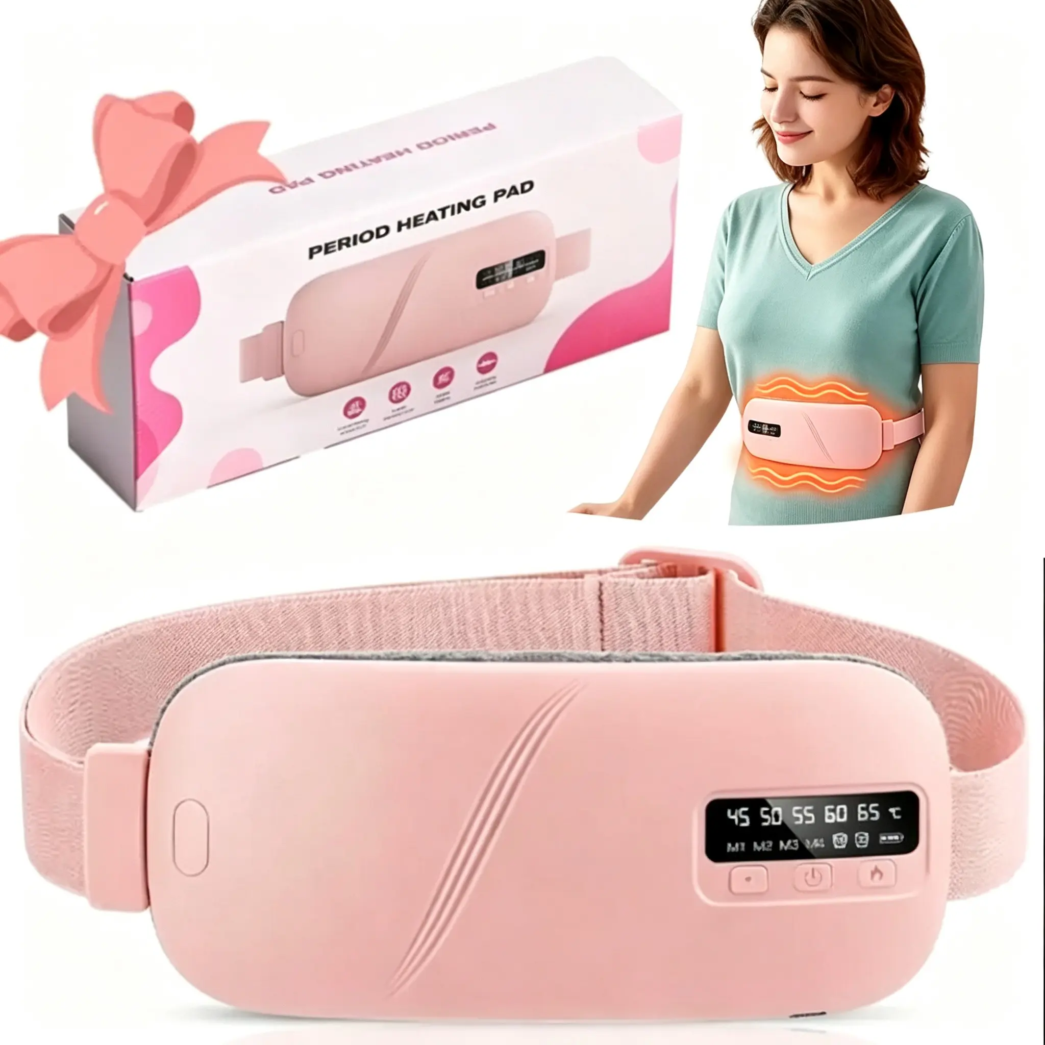 Portable Rechargeable Women's Menstrual Heating Belt, Adjustable Temperature Vibration Waist Pad, Auto Shut Off, Practical Warm Gift