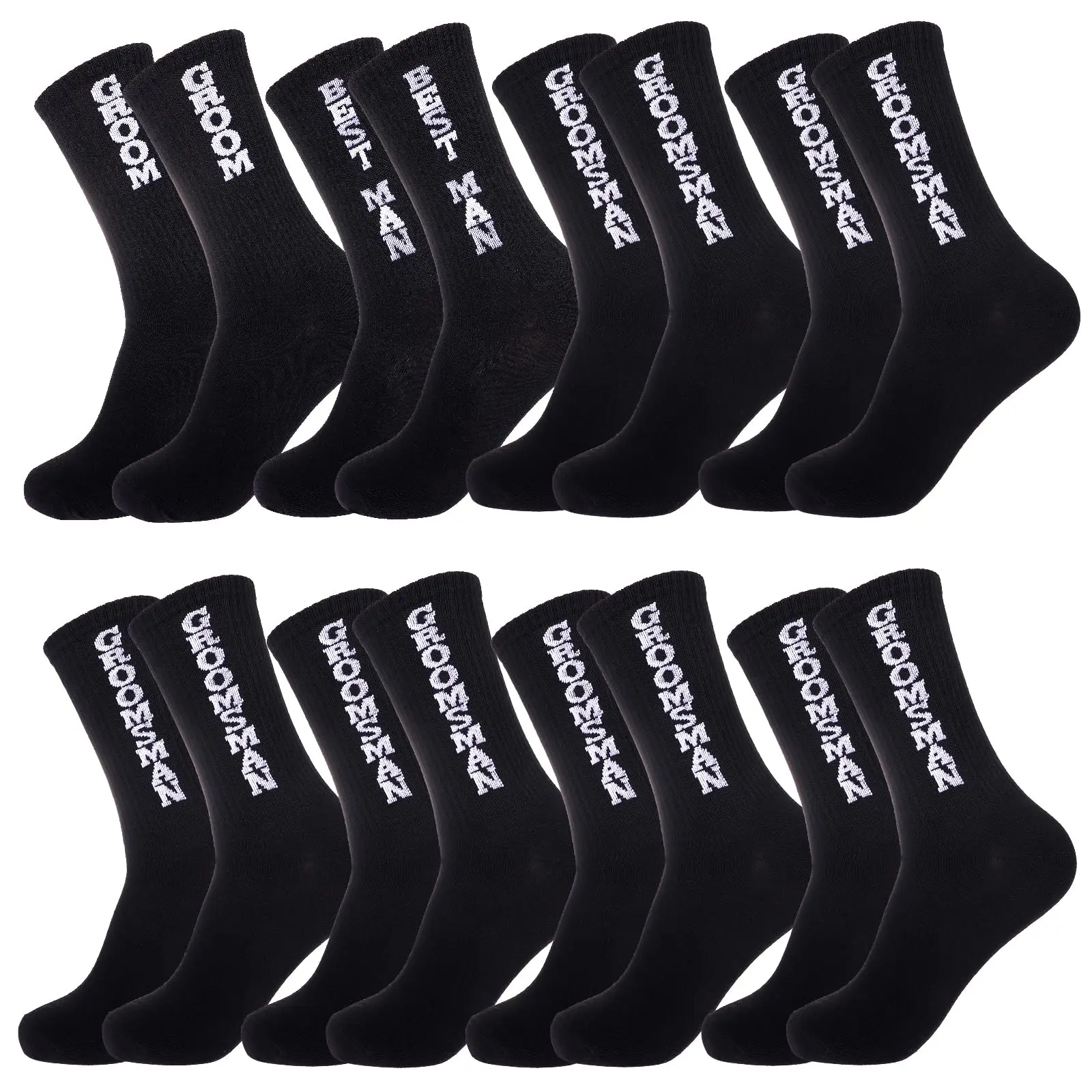 8 Pairs Groom Groomsmen Gifts For Men Black Crew Socks Funny Proposal Gifts Wedding Socks For Groom Groomsman Ushe Bachelor Parties Or Engagements