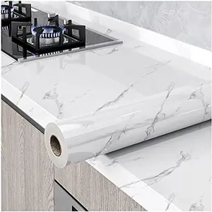 Granite Gray/White Marble Peel and Stick Wallpaper 15.8"×118" Self Adhesive Removable Waterproof Vinyl Film for Kitchen Countertop Cabinet Furniture