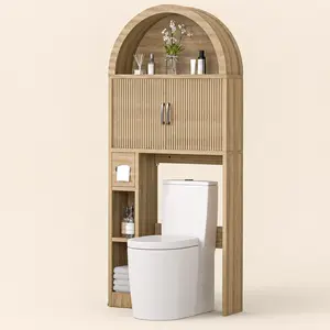 Arched Over-The-Toilet Storage Cabinet - Freestanding Bathroom Room Storage Furniture-Style Non-Locking Multifunction Wall Cabinet with Doors, Adjustable Shelf, Anti-Tip Kit, Multifunction Wall Cabinets