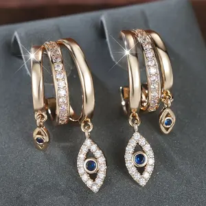1 Pair Fashion White Synthetic Zirconia/Blue Eye Evil Eye Earrings