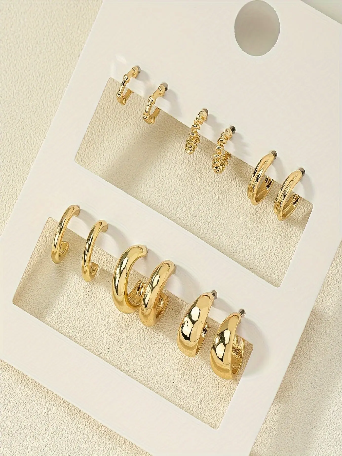 6 Pairs Zinc Alloy C-Ring Earrings, Stud Earring Pack, Metal Texture, Minimalist Style, Suitable for Daily Wear, Women's Fashion Jewelry