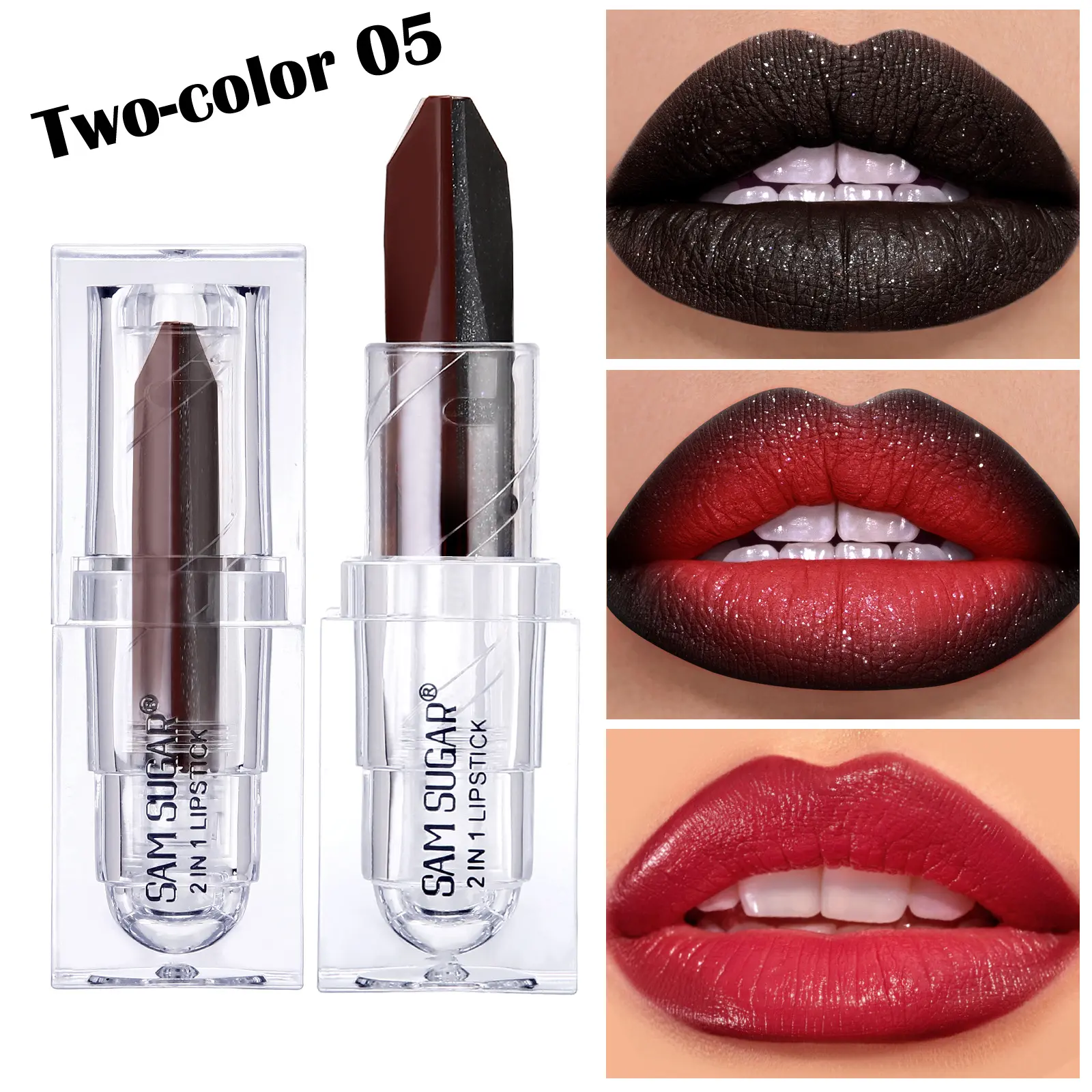 2-in-1 Two Tone Gradient Lipstick Lip Gloss Moisturizing, Fine Shining, Stackable, Long Lasting Moisturizing, Easy To Color Lipstick Makeup, Suitable for Holiday Parties, Halloween Lipstick Makeup