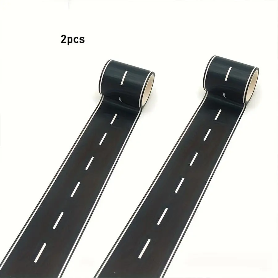 2 Rolls Reusable Cartoon Track Stickers, Polyurethane Tape, Party Racing Decor, Glitter Finish, Car Theme Decoration, 16ft X 2in Each Roll