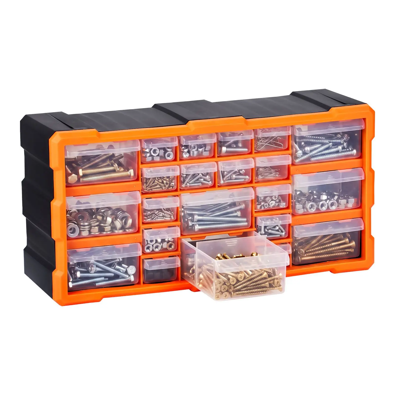 22-Drawer Plastic Storage Organizer, Wall-Mounted Cabinet with Transparent Drawers and Dividers, Stackable Storage Bins for Hardware & Crafts, Workshop, Functional