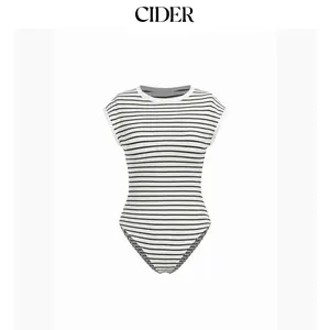 Cider Striped Geometric Graphic Short Sleeve Bodysuit