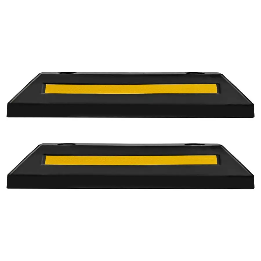 VEVOR 2-Pack 21.6-Inch Heavy Duty Rubber Parking Stoppers, Garage Floor Curbs with Reflective Strips, Parking Aids for Cars, Vans, Trucks, 2 Packs