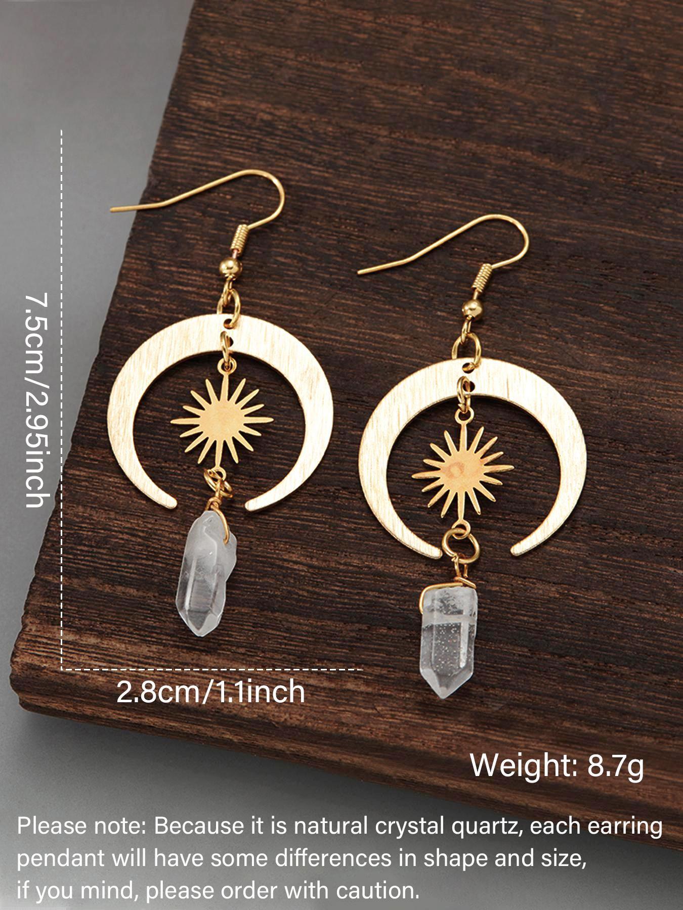 Boho Style Sun & Moon Design Dangle Earrings, Vintage Clear Stone Decor Dangle Earrings, Fashion Jewelry Accessories for Women, Trendy Jewellery Accessories
