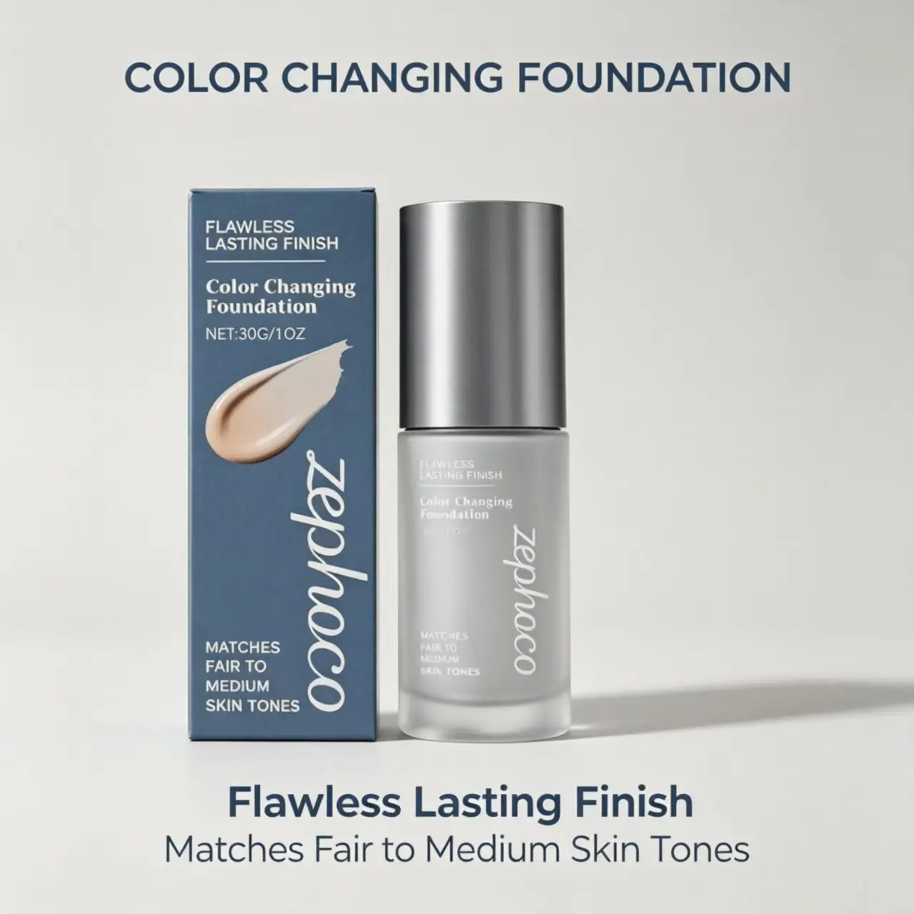 Zephoco Lightweight Sheer Color-Adaptive Cosmetic Foundation - Hydrating, Gentle, Moisturizing Liquid Base for All-Day Natural Transparent Flawless Skin Cleansing Clear