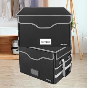 File Box Fireproof Document Box with Lock,File Storage Organizer Box with Mesh Pockets,Collapsible Portable File Box Office File Cabinet with Handle for Hanging Letter/Legal Folder,Black