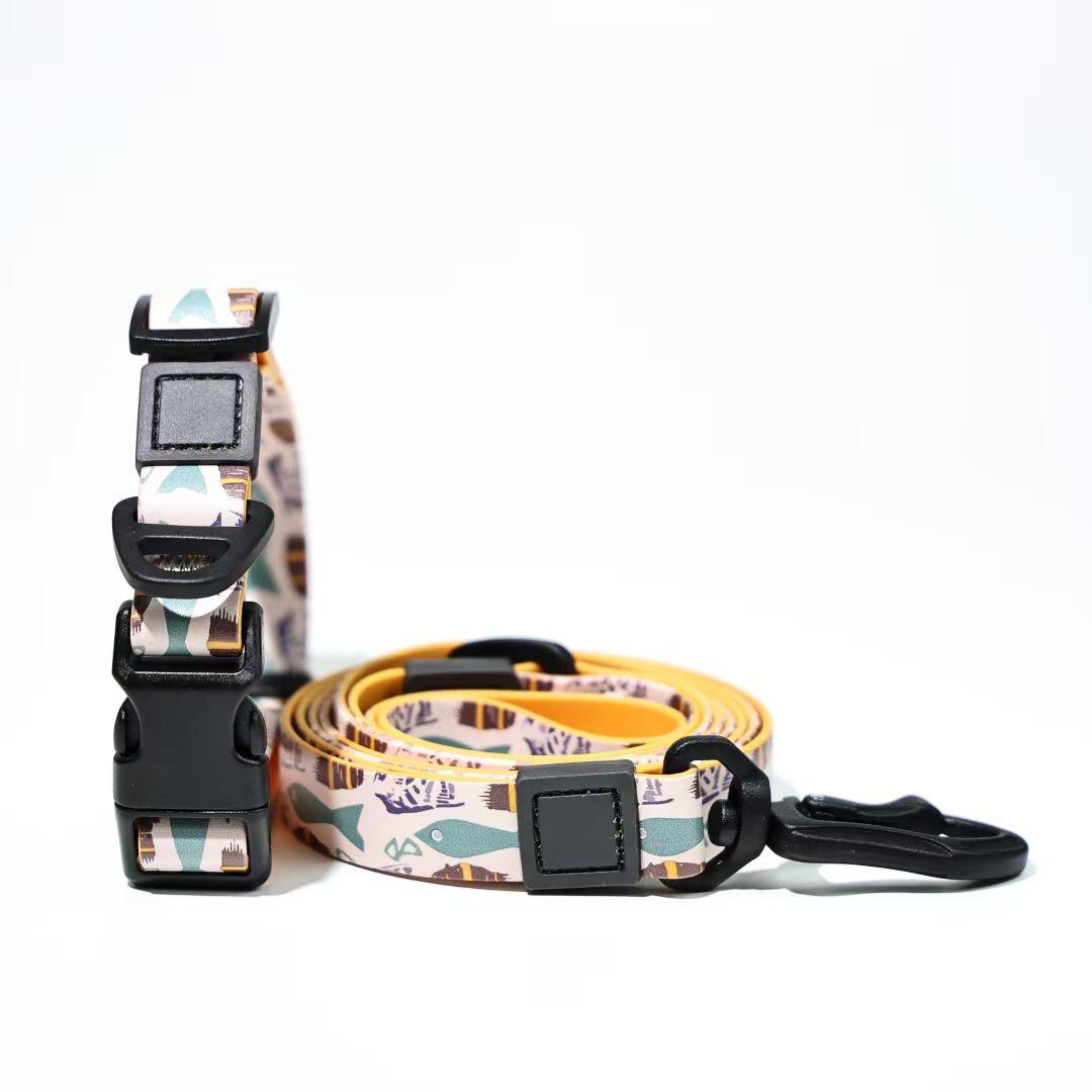 Unique Pattern Waterproof PVC Dog Leash and Collar Set for Small to Large Dogs - Trendy and Durable Pet Accessories