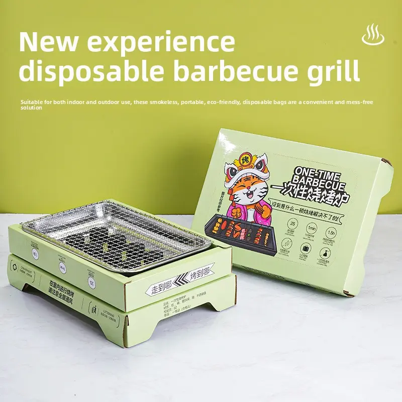 Smokeless Disposable BBQ Grill, Compact Single-Use Set with Fruit Charcoal for Outdoor Grilling, Hiking Camping, and Picnics, Compact Shape, Small Size