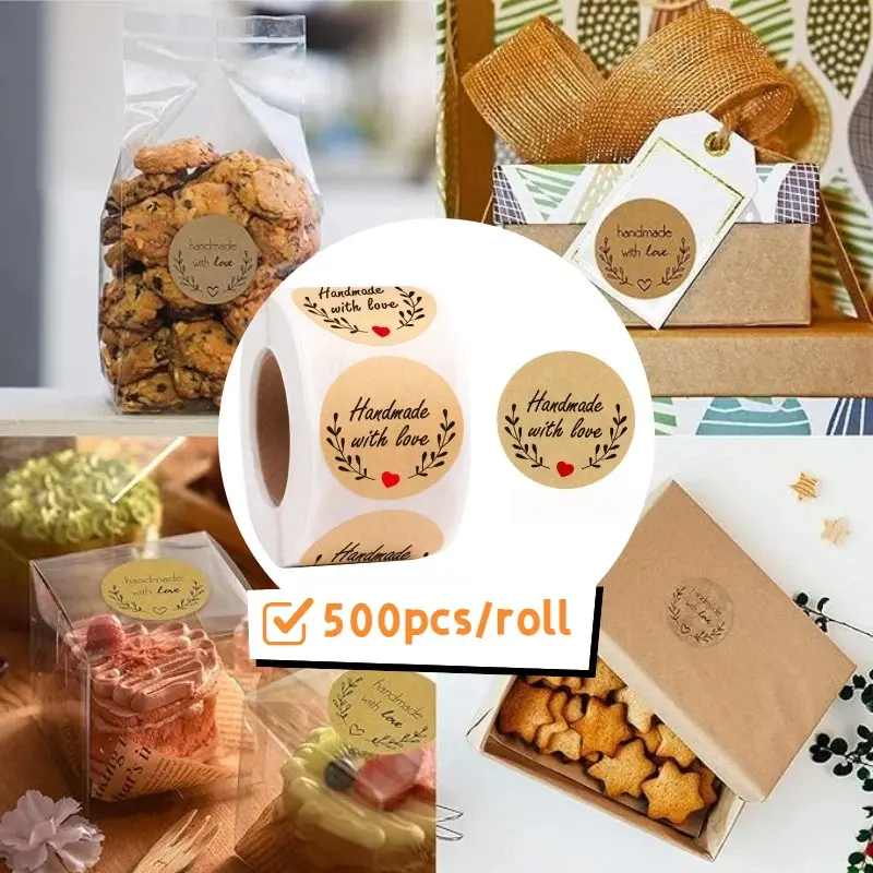 500 Round Label Stickers Per Roll, 2.5cm Adhesive Baking Labels, DIY Craft Supplies, Wedding Birthday Gift Tags, Envelope Seals