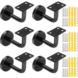 6Pcs Black Handrail Bracket Stainless Steel Stair Railing Brackets with Mounting Screws, Handrail Brackets for Staircase, Stairway