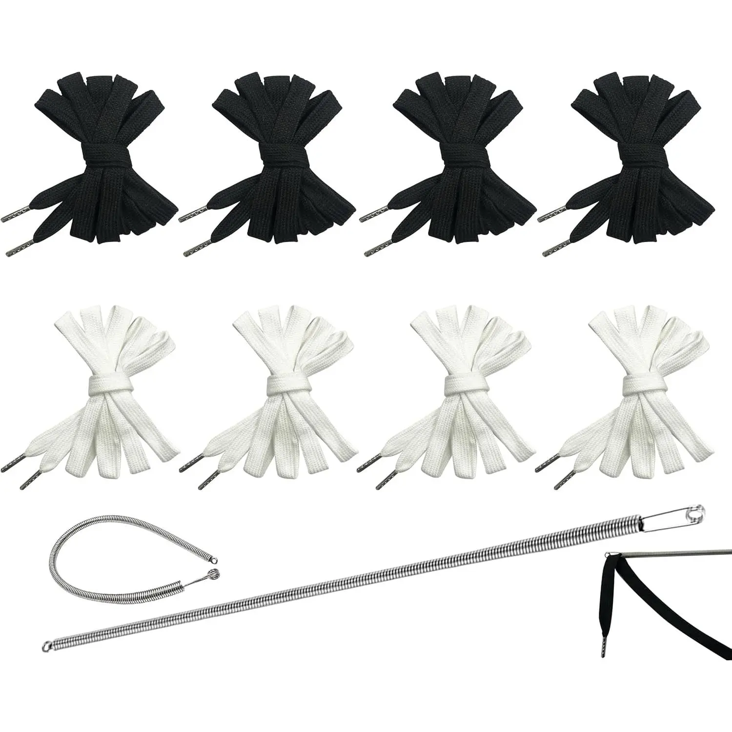 1/2" x 59" Flat Drawstring Cord with Easy Threader Replacement for Sweatpants Pants Hoodie Shorts Jackets Trunks 8Pcs Black/White