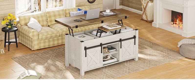 4 in 1 Multi-Function Lift Top Coffee Table with Storage and Hidden Compartment White