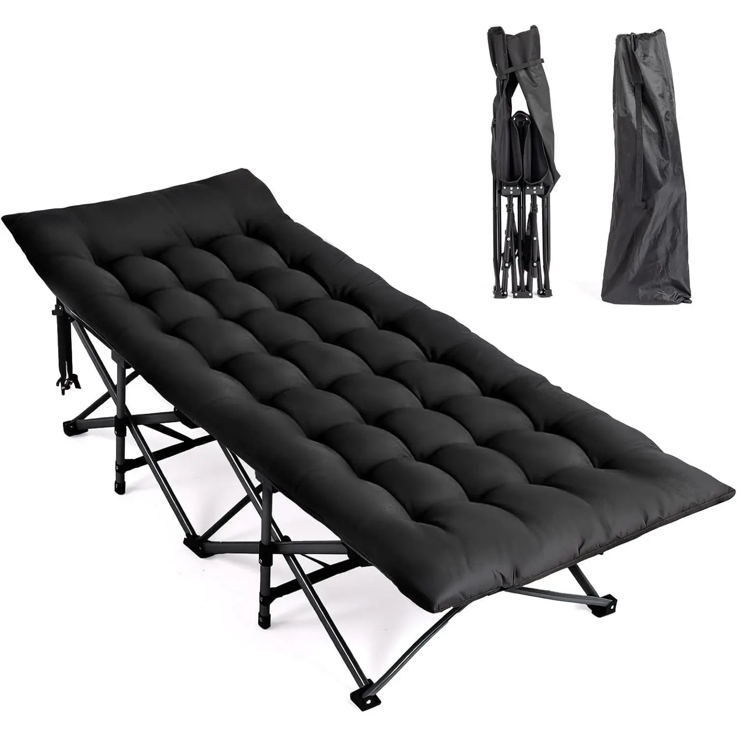 Folding Camping Cot Bed,Camping Cots for Adults with Mattress, Foldable Cots for Sleeping with Pillow 1200D Layer Oxford for Guest,Travel,Hiking-Black 1P