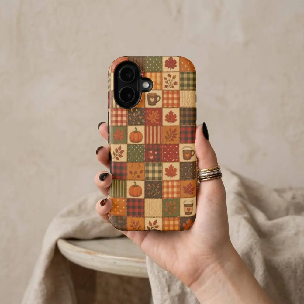 Patchwork Quilt-Style TPU Phone Case for Autumn - Multi-Model Cover Compatible with iPhone, Galaxy, Pixel Devices