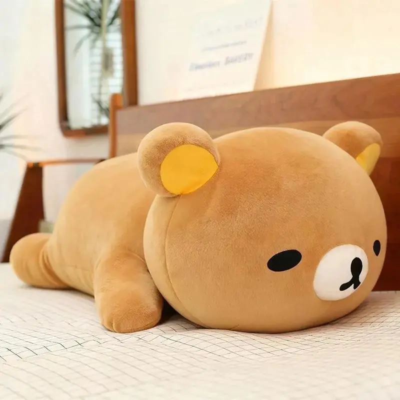 Chubby Rilakkuma Plush Toy Lying Down Pose Pillow Bear Cute Companion Comfort Doll Soft Sofa Cushion Room Decoration Gift