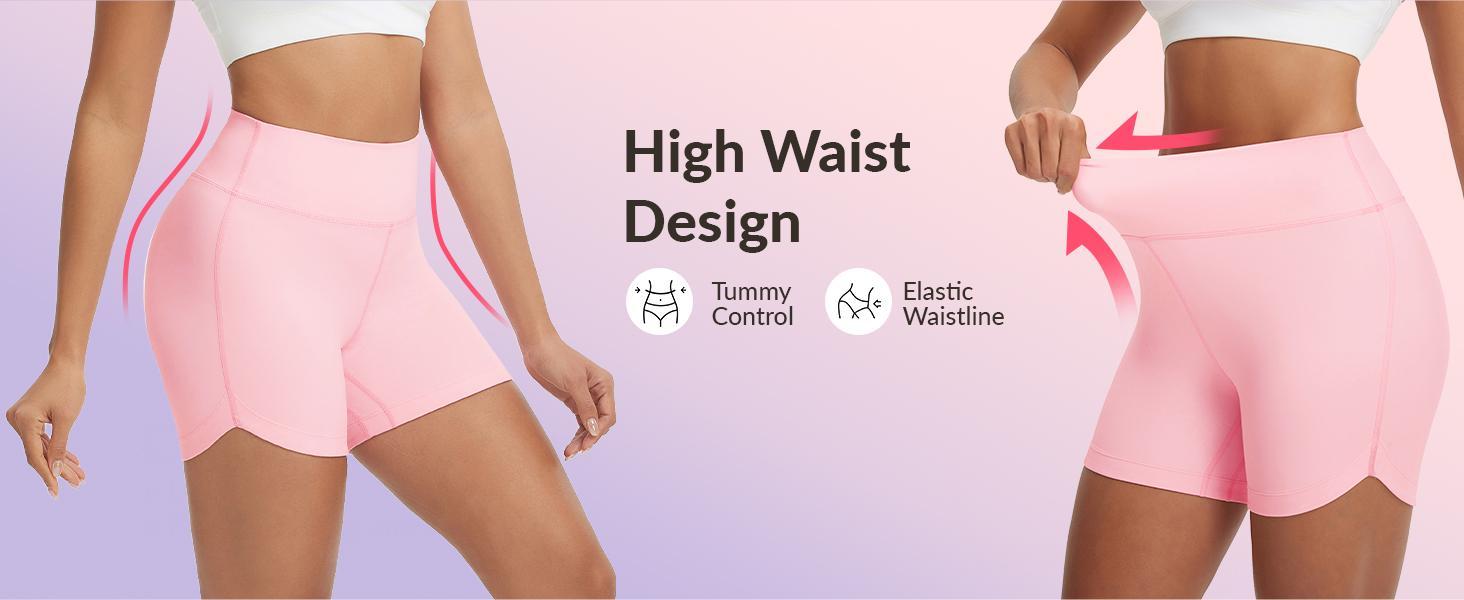 Baleaf Womens 5 Inch Biker Shorts High Waisted Tummy Control Workout Spandex Shorts V Back Yoga Athletic Bottoms with Pocket for Gym Running