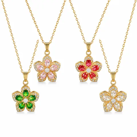 Women's Rotating Flower Alloy Necklace - Gold-Tone Whimsical Pendant with 16x16mm (Approx. 16mm×16mm) Colorful Teardrop Crystals, 40cm+5cm Extension, Cute Costume Jewelry Ideal for Mother’s Day, Birthday Gifts