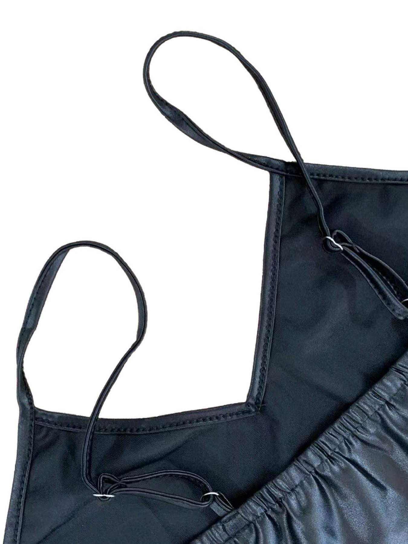 Women's Solid Backless Adjustable Spaghetti Strap Faux Leather Skinny Jumpsuit, Fashion Casual Comfy Cami Jumpsuit for Daily Outdoor Wear, Ladies Clothes for All Seasons Womenswear Outfit