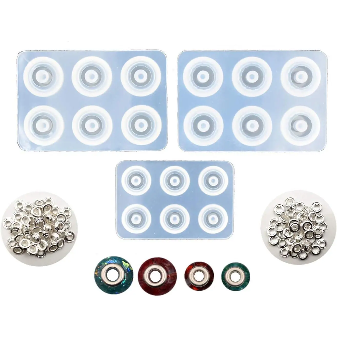 3 count  Flat Round Bead Mold Big Hole Beads Casting molds  Mould Metal core Included (3pcs Big Hole Beads)