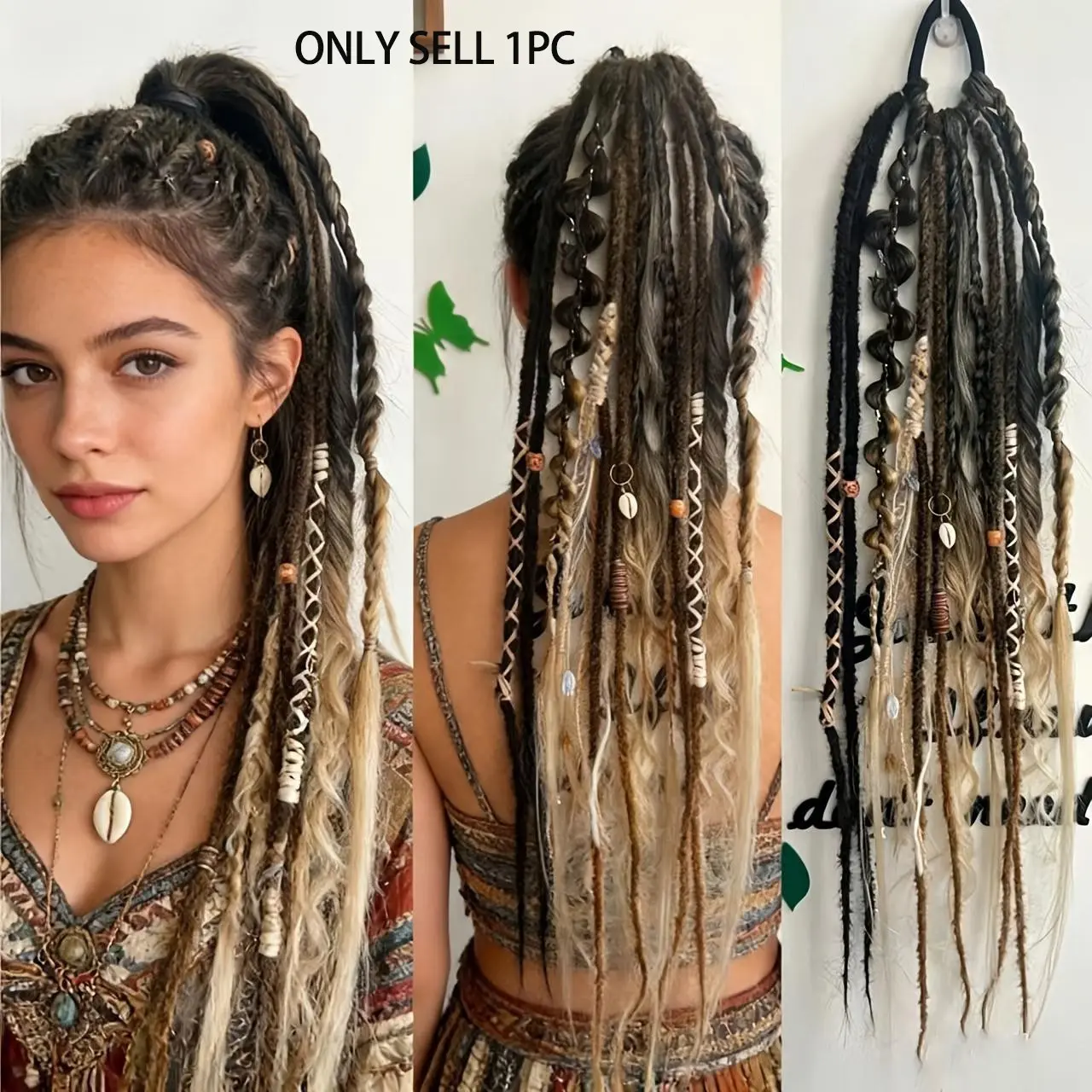 Women's Wigs, Women's Braided Wigs, Handcrafted, Each Ponytail Wig Features Different Braid Styles, Elastic Cord Design for Easy Wear and Simple Use, Allowing You to Create Various Desired Looks. Available in Multiple Color Combinations