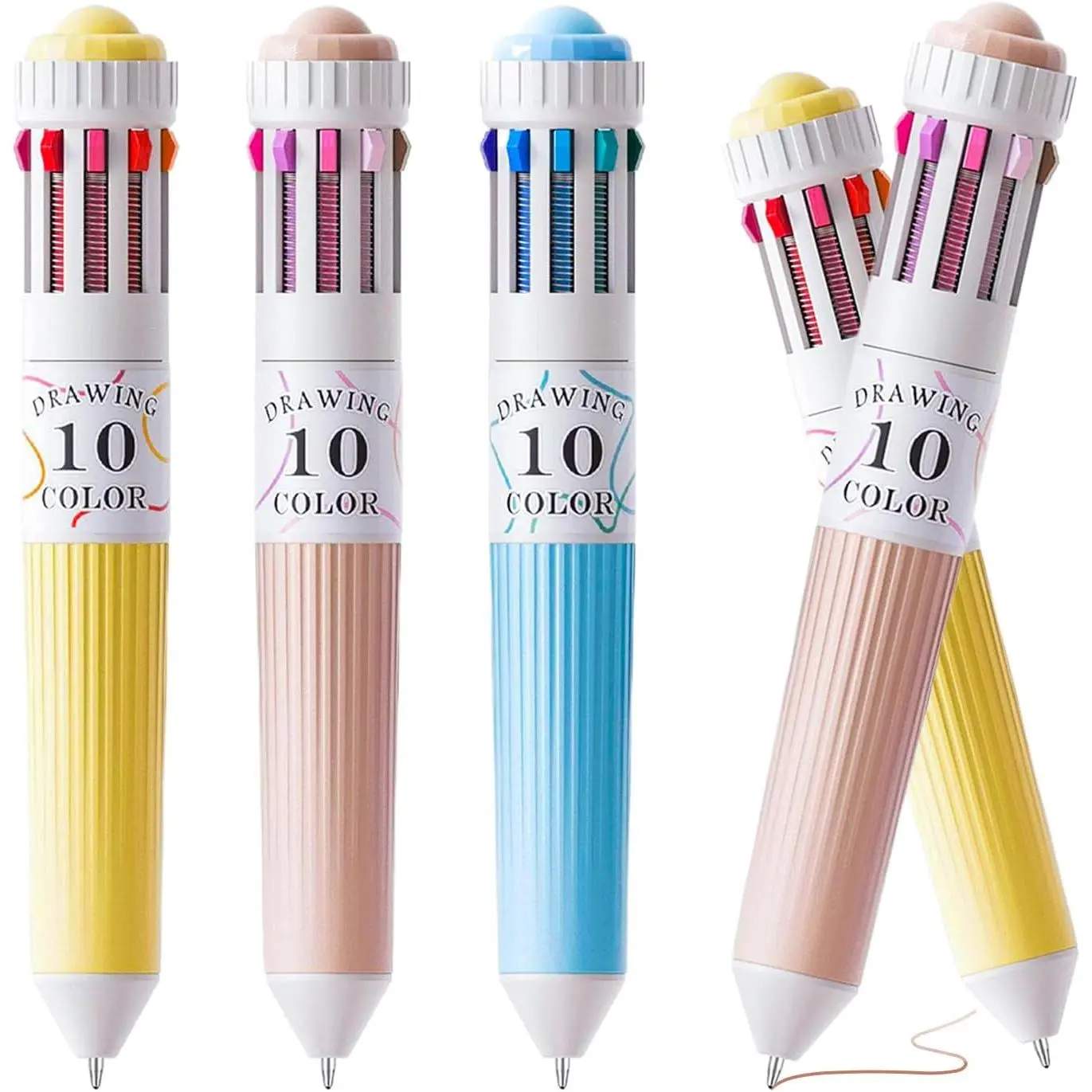 3-Count 10-in-1 Retractable Colored Ballpoint Pens, Office & School Stationery Supplies with 28 Colors