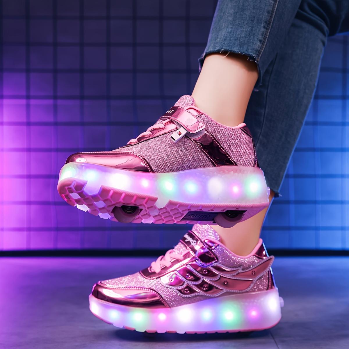 Lightweight Low Top Roller Skateboard Shoes with LED Light, Trendy Cool Anti Slip Wheel Shoes for Girls, Indoor Outdoor, All Seasons
