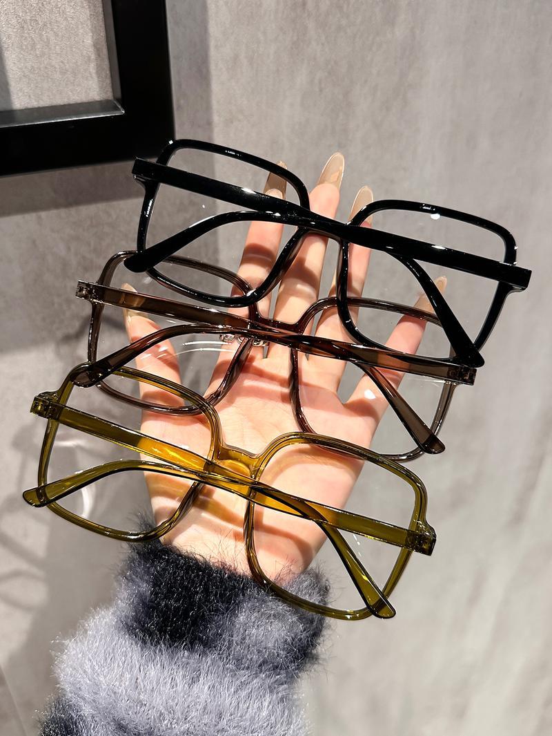 3/4 PC S Fashion Oversized Square Plastic Frame Clear Glasses For Daily Life Take Photo Clothing Accessories.
