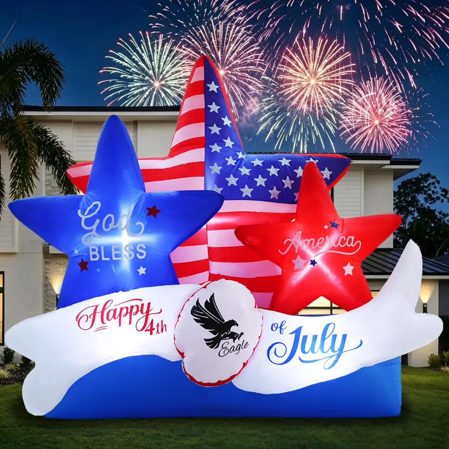 7.2FT 4th of July Inflatables Outdoor Decorations, Inflatable Star Decoration with Built-in LED Lights, Patriotic Blow Up Decor for Independence Day Party Yard Procession