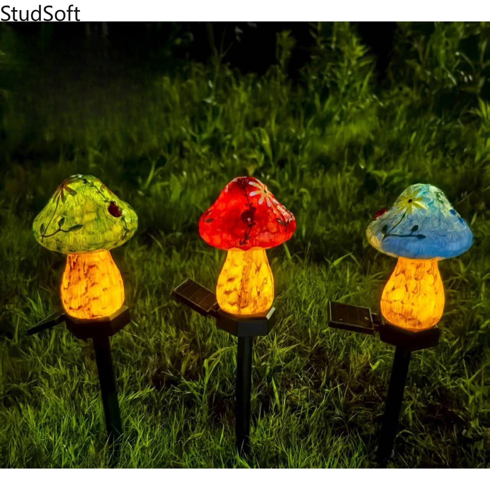 Solar LED Mushroom Garden Lights, Waterproof Resin Landscape Lamp, Outdoor Patio Yard Atmosphere Decor