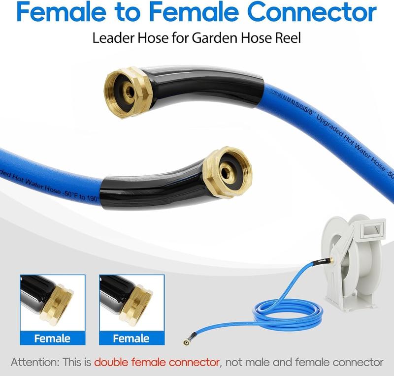 Female to Female Hot/Cold Garden Water Hose 20 ft x 5/8 Inch for Hose Reel, -50To 190, Heavy Duty, Flexible, Burst 605 Psi, Rubber Extension Pipe with 3/4" Brass Fittings