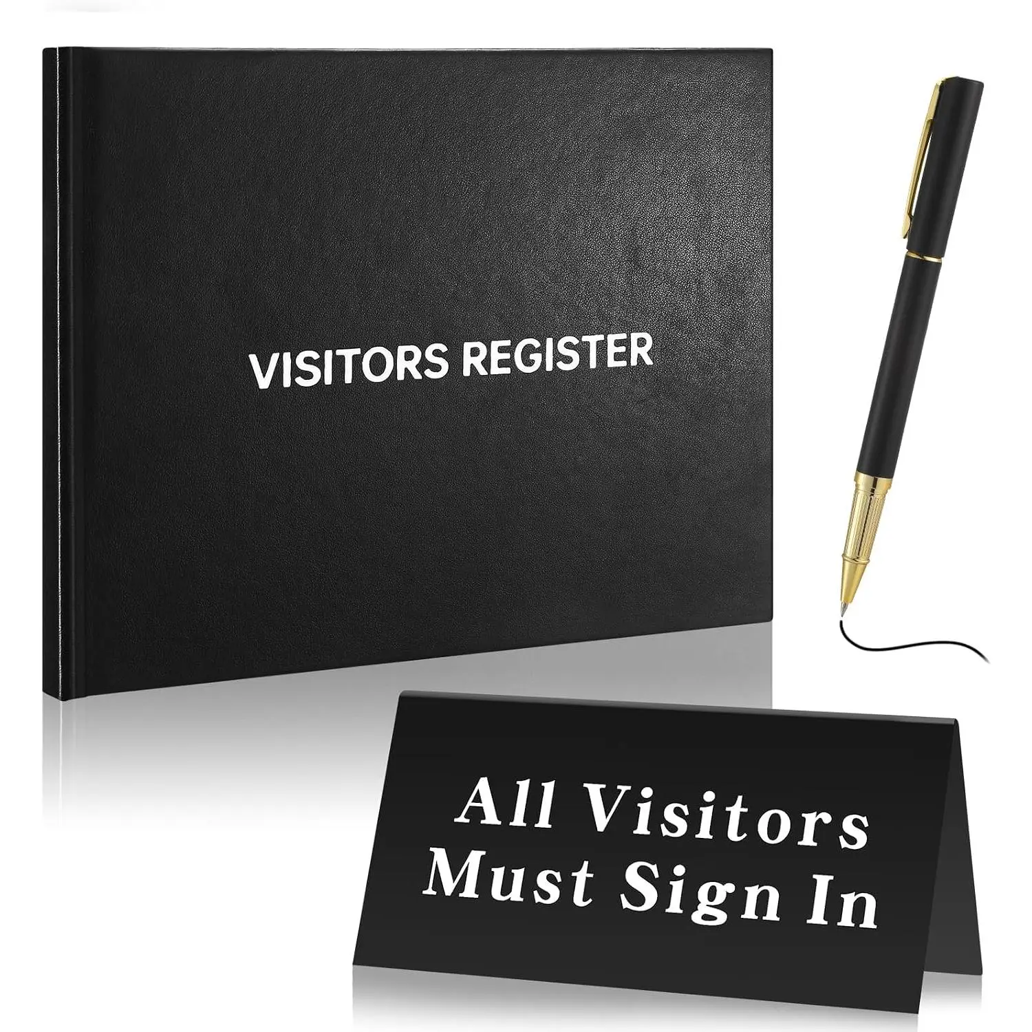 3 count Visitor Log Book Set 120 Pages 8 7/8" x 7" Visitor Register Book  Sign in Black Pens for Office Visiting Desk Wedding Reception and Events Reception Supplies
