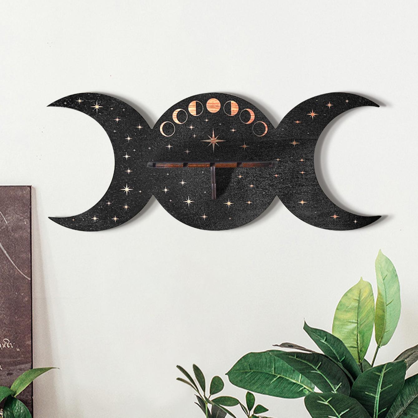 Moon Design Wall Rack for Room Decor, 1 Count Creative Home Decor Wooden Shelf for Ornaments Display, Wall Mounted Storage Rack, Hanging Wall Decor, Wall Mounted Organizer