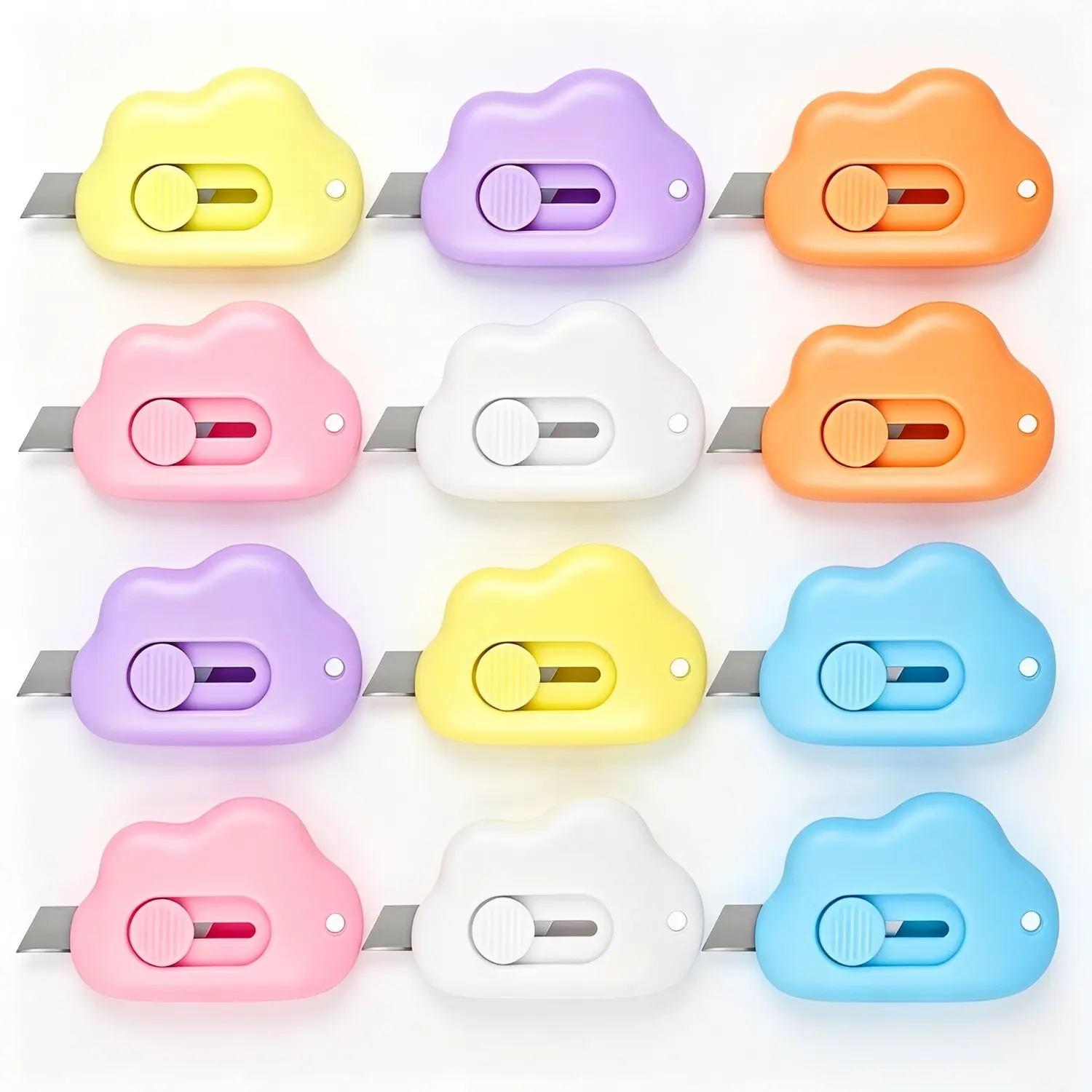 12PCS Ultra Mini Portable Cloud Box Cutter Keychain Utility Knife - Office Stationery for Warehouse, Envelopes, Tags, Family Backup, Everyone