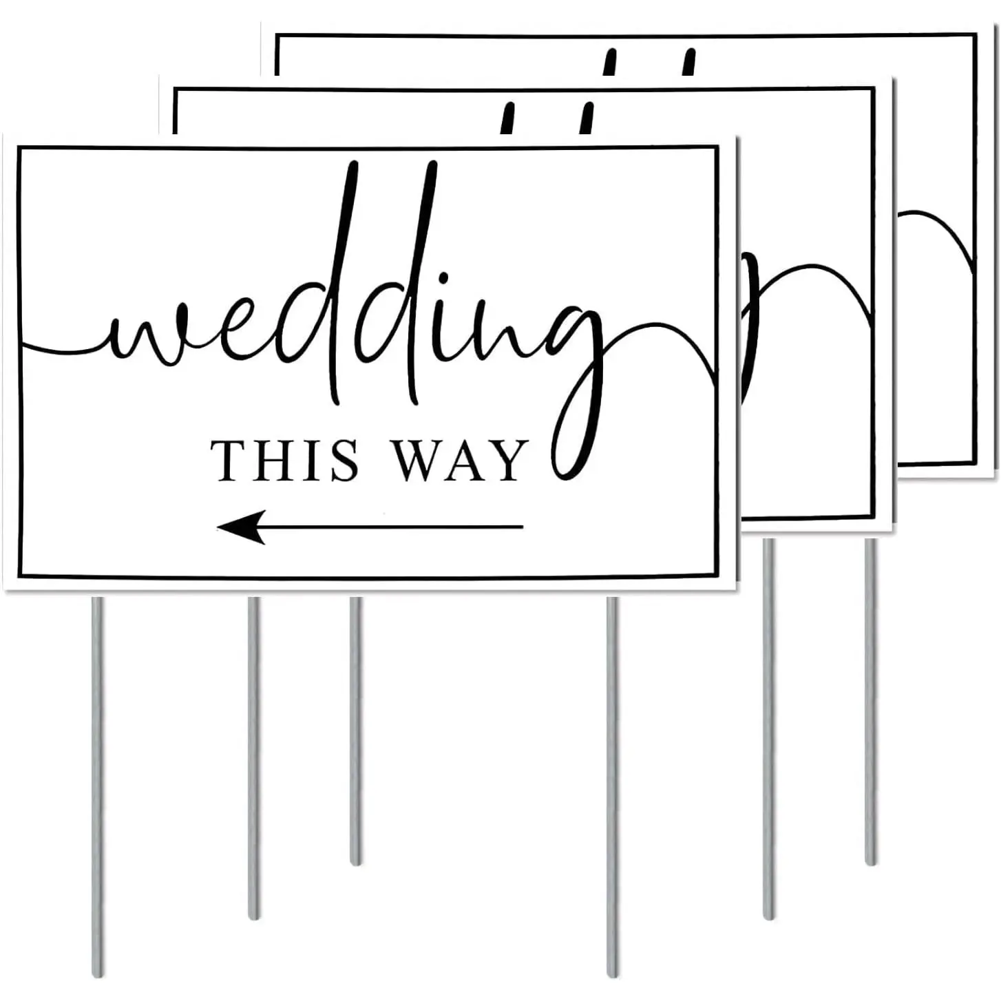 Wedding Direction  Signs 3-Pack - Double-Sided Printed This Way Signs with Metal Stakes for Wedding Ceremony and Reception - 17” x 12” Inch