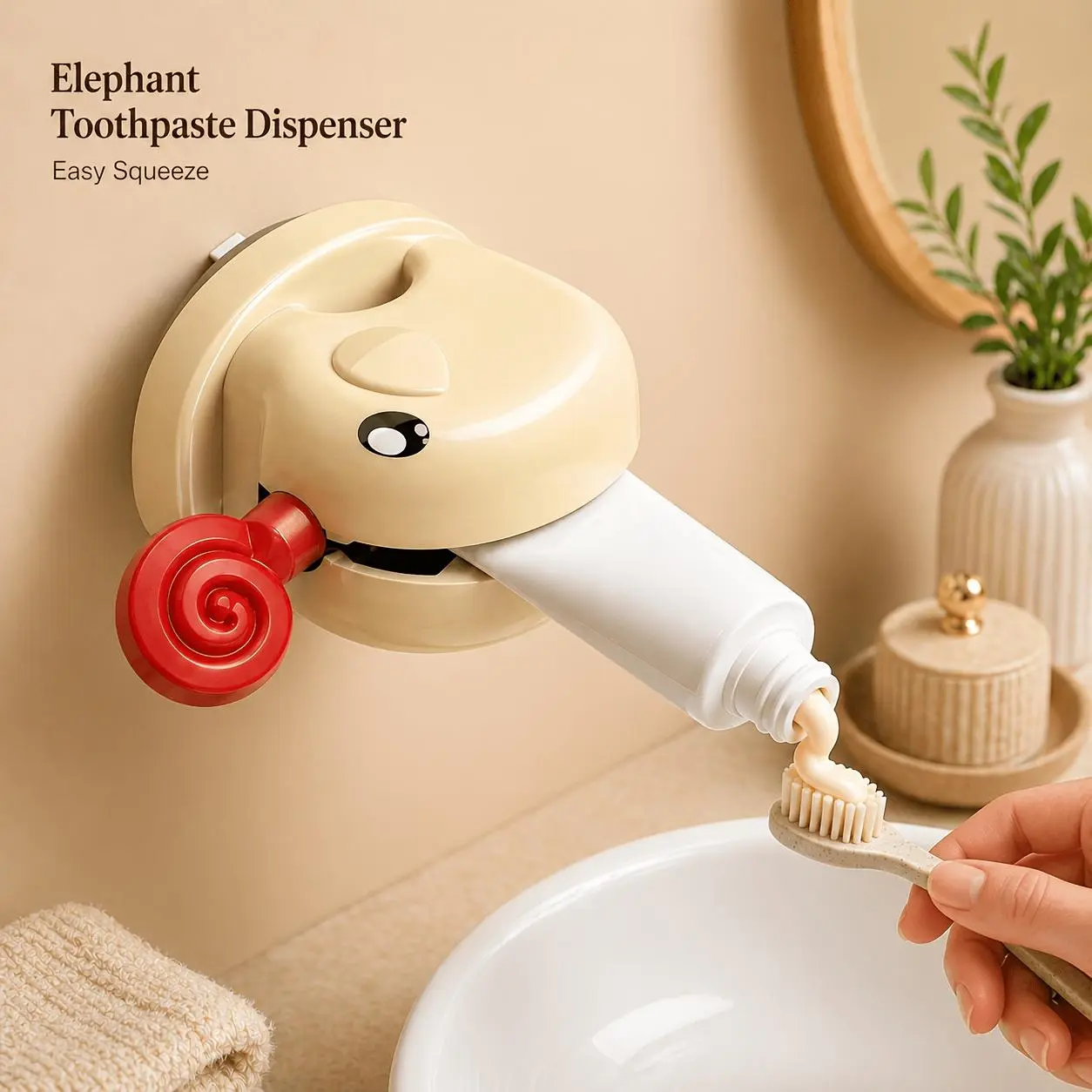 1pc Cute Elephant Design Plastic Toothpaste Squeezer - No-Drill Suction Cup Wall-Mount Dispenser, Compact Multifunctional Bathroom Storage Organizer, Space-Saving Lazy Toiletry Tool for Small Home Bathrooms