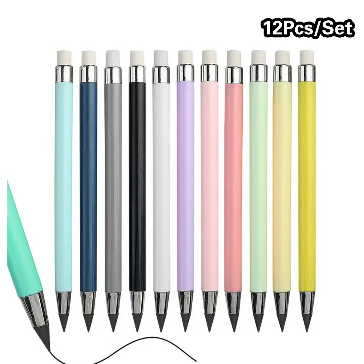 12-Pack Multicolor Permanent Pencils, Erasable & Durable, pencil with eraser, Ideal for Drawing & Sketching, Reusable School Supplies, Perfect for Students