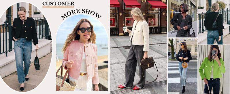 Women's Tweed Blazers Long Sleeve Business Button Down Casual Cropped Blazer Jackets with Pockets Women's Tweed Blazers Long Sleeve Business Button Down Casual Cropped Blazer Jackets with Pockets